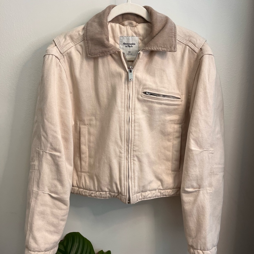 Abercrombie & Fitch Beige Jacket, canvas, corduroy collar & quilted interior